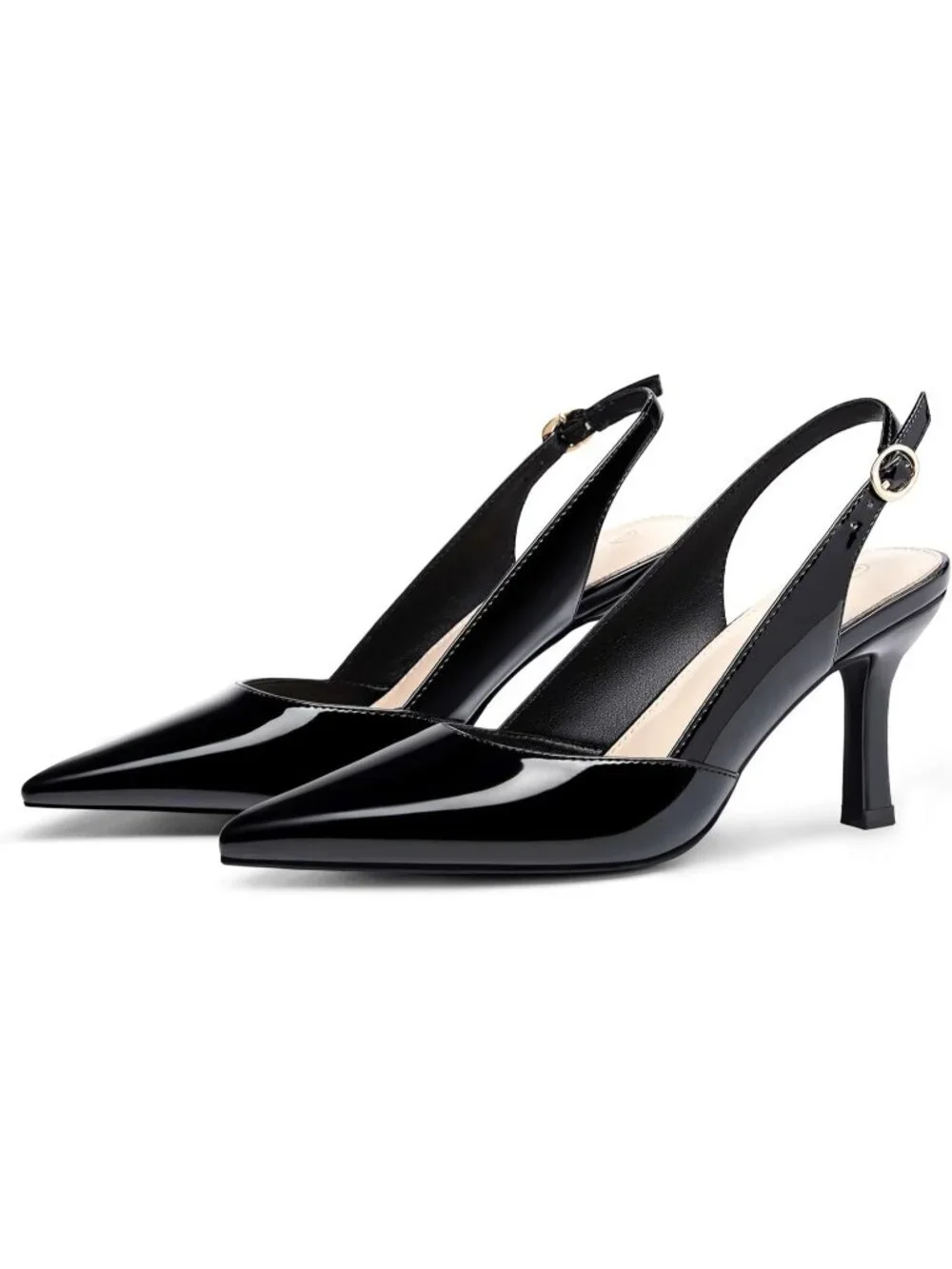 Women's Slingback Kitten Heels Closed Patent Leather Toe Backless Pumps Shoes